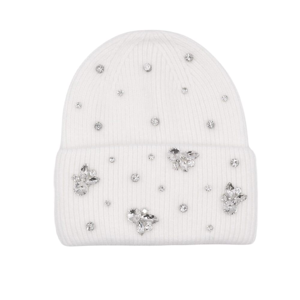 4870 Winter Beanies Sparkle Crystal Rhinestone Cuffed Knitted Beanie Hats
